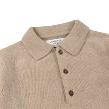 OATMEAL KNITTED LONG SLEEVE SHETLAND POLO SWEATER WITH SPORTS COLLAR AND BUTTONS