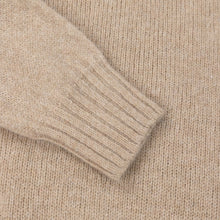 OATMEAL KNITTED LONG SLEEVE SHETLAND POLO SWEATER WITH SPORTS COLLAR AND BUTTONS