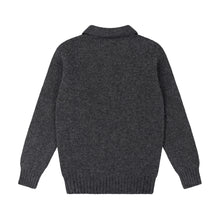 CHARCOAL GREY KNITTED LONG SLEEVE SHETLAND POLO SWEATER WITH SPORTS COLLAR AND BUTTONS