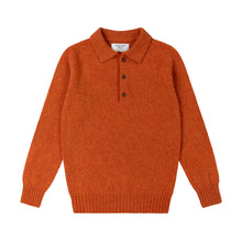 ORANGE KNITTED LONG SLEEVE SHETLAND POLO SWEATER WITH SPORTS COLLAR AND BUTTONS