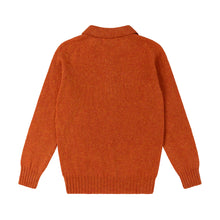 ORANGE KNITTED LONG SLEEVE SHETLAND POLO SWEATER WITH SPORTS COLLAR AND BUTTONS