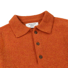 ORANGE KNITTED LONG SLEEVE SHETLAND POLO SWEATER WITH SPORTS COLLAR AND BUTTONS
