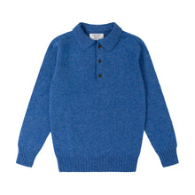 SKY BLUE KNITTED LONG SLEEVE SHETLAND POLO SWEATER WITH SPORTS COLLAR AND BUTTONS