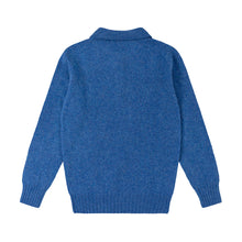 SKY BLUE KNITTED LONG SLEEVE SHETLAND POLO SWEATER WITH SPORTS COLLAR AND BUTTONS