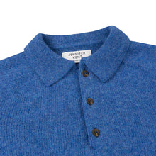 SKY BLUE KNITTED LONG SLEEVE SHETLAND POLO SWEATER WITH SPORTS COLLAR AND BUTTONS