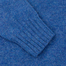 SKY BLUE KNITTED LONG SLEEVE SHETLAND POLO SWEATER WITH SPORTS COLLAR AND BUTTONS