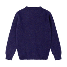 IRIS PURPLE V-NECK BRUSHED SHETLAND CARDIGAN WITH FIVE BROWN BUTTONS