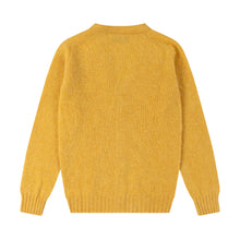 HONEY YELLOW V-NECK BRUSHED SHETLAND CARDIGAN WITH FIVE BROWN BUTTONS