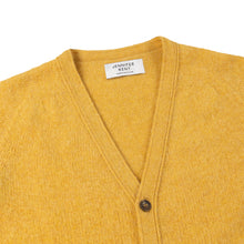 HONEY YELLOW V-NECK BRUSHED SHETLAND CARDIGAN WITH FIVE BROWN BUTTONS