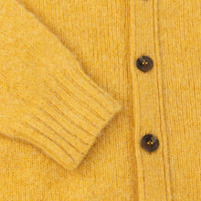 HONEY YELLOW V-NECK BRUSHED SHETLAND CARDIGAN WITH FIVE BROWN BUTTONS