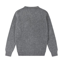 GREY V-NECK BRUSHED SHETLAND CARDIGAN WITH FIVE BROWN BUTTONS
